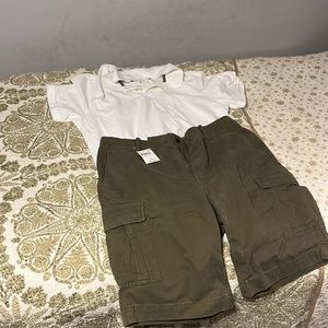 Shorts and white old navy polo tee shirts